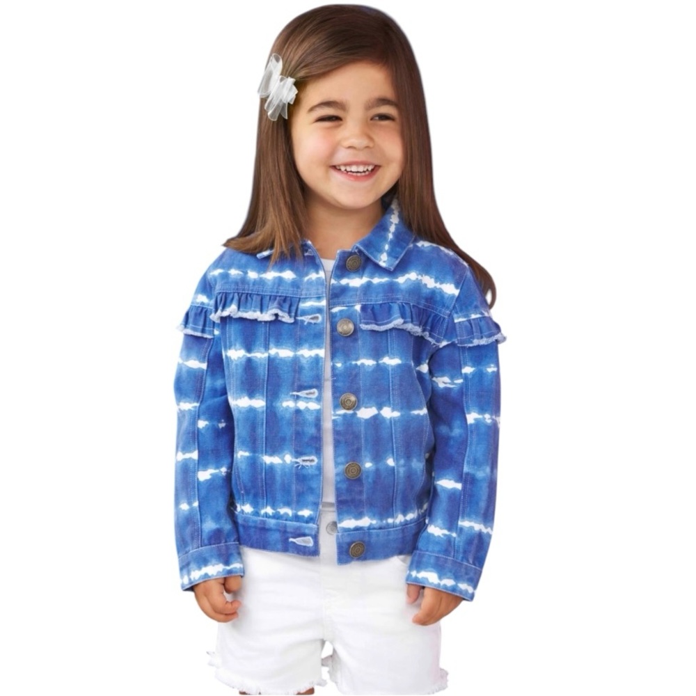 Mud Pie tie dye stripe ruffle jean jacket toddler girl
